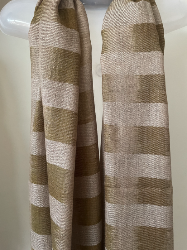 Green Striped Ikat Design Pashmina Stole - Image 3